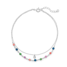Load image into Gallery viewer, 9&quot;+1&quot; Multi Color Jade and CZ Double Strand Anklet