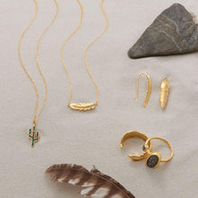 Load image into Gallery viewer, 18 Karat Gold Plated Sideways CZ Feather Necklace