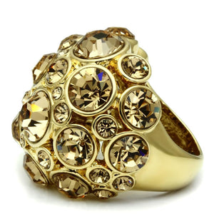 LO2463 - Gold Brass Ring with Top Grade Crystal  in Light Smoked