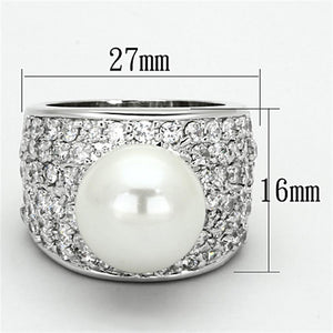LO2951 - Rhodium Brass Ring with Synthetic Pearl in White