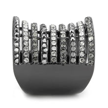 Load image into Gallery viewer, LO2967 - Ruthenium Brass Ring with Top Grade Crystal  in Black Diamond