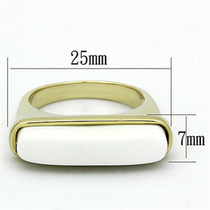 LO3011 - Gold Brass Ring with Synthetic Synthetic Stone in White