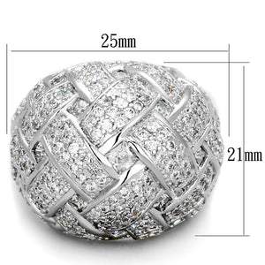 LO3352 - Rhodium Brass Ring with AAA Grade CZ  in Clear
