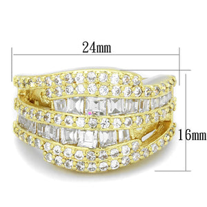 LO3407 - Gold Brass Ring with AAA Grade CZ  in Clear