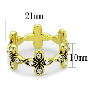 LO3518 - Gold Brass Ring with Top Grade Crystal  in Clear