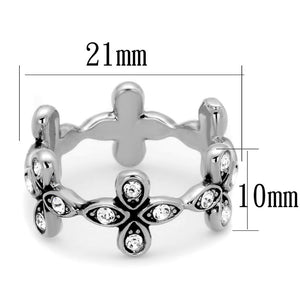 LO3519 - Rhodium Brass Ring with Top Grade Crystal  in Clear