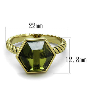 LO3544 - Gold Brass Ring with AAA Grade CZ  in Olivine color