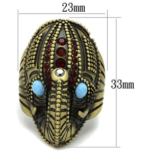 LO3887 - Antique Copper Brass Ring with Synthetic Synthetic Stone in Sea Blue