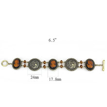 Load image into Gallery viewer, LO4221 - Antique Copper Brass Bracelet with Synthetic Synthetic Stone in Smoked Quartz