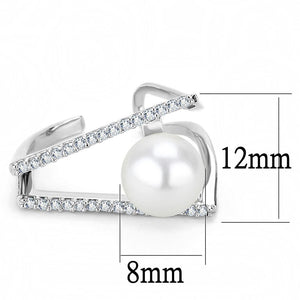 LO4245 - Rhodium Brass Ring with Synthetic Pearl in White
