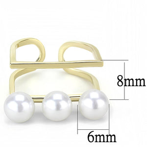 LO4254 - Flash Gold Brass Ring with Synthetic Pearl in White