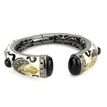 Load image into Gallery viewer, LO4299 - Gold+Hematite Brass Bangle with Synthetic Onyx in Jet