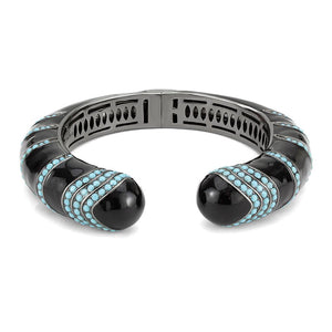 LO4323 - TIN Cobalt Black Brass Bangle with Top Grade Crystal  in Turquoise