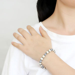 LO4652 - Antique Silver White Metal Bracelet with Synthetic Pearl in Sea Blue