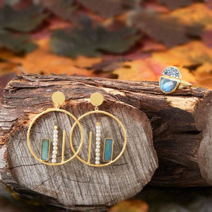14 Karat Gold Plated Brass Labradorite and Cultured Freshwater Pearl Fashion Earrings