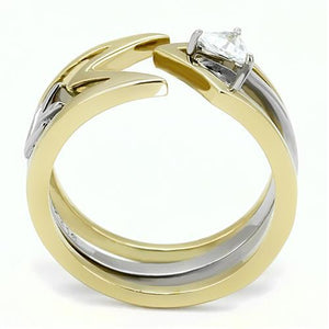 TK3183 - Two-Tone IP Gold (Ion Plating) Stainless Steel Ring with AAA Grade CZ  in Clear