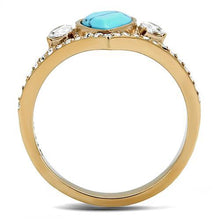 Cargar imagen en el visor de la galería, TK3200 - IP Rose Gold(Ion Plating) Stainless Steel Ring with Synthetic Turquoise in Sea Blue