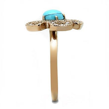 Cargar imagen en el visor de la galería, TK3201 - IP Rose Gold(Ion Plating) Stainless Steel Ring with Synthetic Turquoise in Sea Blue