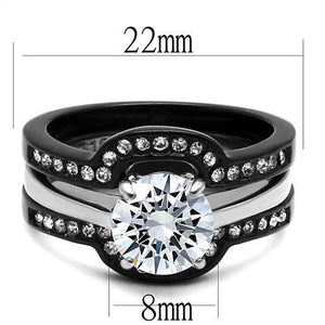 TK3214 - Two-Tone IP Black (Ion Plating) Stainless Steel Ring with AAA Grade CZ  in Clear