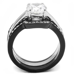 TK3214 - Two-Tone IP Black (Ion Plating) Stainless Steel Ring with AAA Grade CZ  in Clear