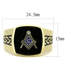 Load image into Gallery viewer, TK3223 - IP Gold(Ion Plating) Stainless Steel Ring with Synthetic Onyx in Jet
