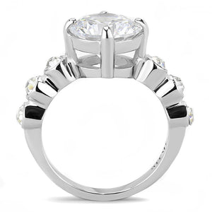 TK3247 - High polished (no plating) Stainless Steel Ring with AAA Grade CZ  in Clear