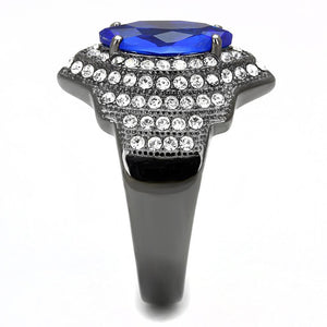 TK3258 - IP Light Black  (IP Gun) Stainless Steel Ring with Synthetic Synthetic Glass in Sapphire