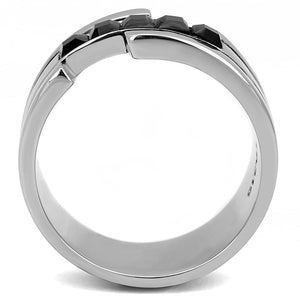 TK3284 - High polished (no plating) Stainless Steel Ring with Top Grade Crystal  in Jet