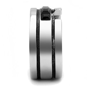 TK3284 - High polished (no plating) Stainless Steel Ring with Top Grade Crystal  in Jet