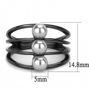 TK3454 - IP Black(Ion Plating) Stainless Steel Ring with Synthetic Pearl in Gray