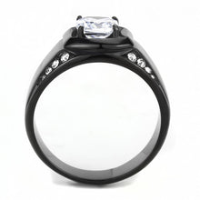 Cargar imagen en el visor de la galería, TK3467 - IP Black(Ion Plating) Stainless Steel Ring with AAA Grade CZ  in Clear