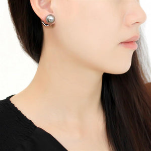 TK3481 - IP Black(Ion Plating) Stainless Steel Earrings with Synthetic Pearl in Light Gray