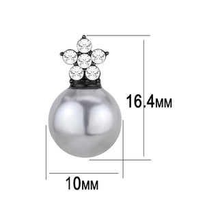 TK3482 - IP Black(Ion Plating) Stainless Steel Earrings with Synthetic Pearl in Light Gray