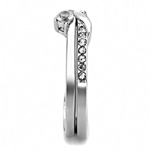 TK3508 - High polished (no plating) Stainless Steel Ring with AAA Grade CZ  in Clear