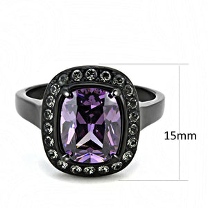 TK3512 - IP Black(Ion Plating) Stainless Steel Ring with AAA Grade CZ  in Amethyst