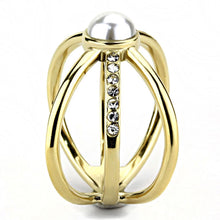 Load image into Gallery viewer, TK3522 - IP Gold(Ion Plating) Stainless Steel Ring with Synthetic Pearl in White