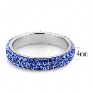 TK3539 - High polished (no plating) Stainless Steel Ring with Top Grade Crystal  in Sapphire