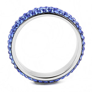TK3539 - High polished (no plating) Stainless Steel Ring with Top Grade Crystal  in Sapphire