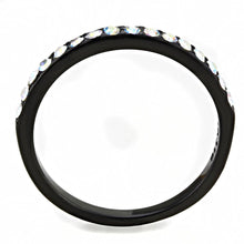 Cargar imagen en el visor de la galería, TK3556 - IP Black(Ion Plating) Stainless Steel Ring with Top Grade Crystal  in Aurora Borealis (Rainbow Effect)