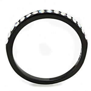 TK3556 - IP Black(Ion Plating) Stainless Steel Ring with Top Grade Crystal  in Aurora Borealis (Rainbow Effect)