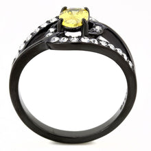 Cargar imagen en el visor de la galería, TK3571 - IP Black(Ion Plating) Stainless Steel Ring with AAA Grade CZ  in Topaz
