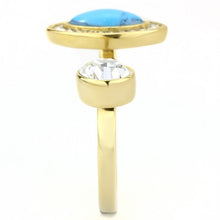 Cargar imagen en el visor de la galería, TK3592 - IP Gold(Ion Plating) Stainless Steel Ring with Synthetic Turquoise in Turquoise