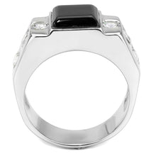 Cargar imagen en el visor de la galería, TK3615 - High polished (no plating) Stainless Steel Ring with Synthetic Onyx in Jet