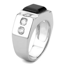 Load image into Gallery viewer, TK3615 - High polished (no plating) Stainless Steel Ring with Synthetic Onyx in Jet