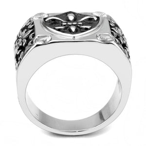TK3621 - High polished (no plating) Stainless Steel Ring with AAA Grade CZ  in Clear