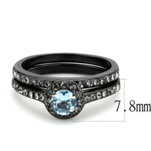 Load image into Gallery viewer, TK3634 - IP Black(Ion Plating) Stainless Steel Ring with Synthetic Synthetic Glass in Sea Blue