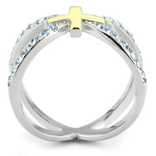 Cargar imagen en el visor de la galería, TK3636 - Two-Tone IP Gold (Ion Plating) Stainless Steel Ring with Top Grade Crystal  in Sea Blue