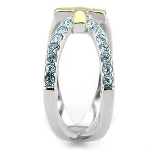 TK3636 - Two-Tone IP Gold (Ion Plating) Stainless Steel Ring with Top Grade Crystal  in Sea Blue