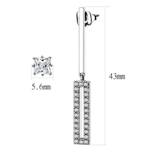 TK3682 - High polished (no plating) Stainless Steel Earrings with AAA Grade CZ  in Clear