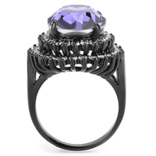 Load image into Gallery viewer, TK3687 - IP Black(Ion Plating) Stainless Steel Ring with Top Grade Crystal  in Tanzanite